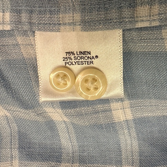 Peter Millar Mens Linen Blend Button Up Shirt Blue White Plaid Size XXL Preppy - Picture 7 of 7